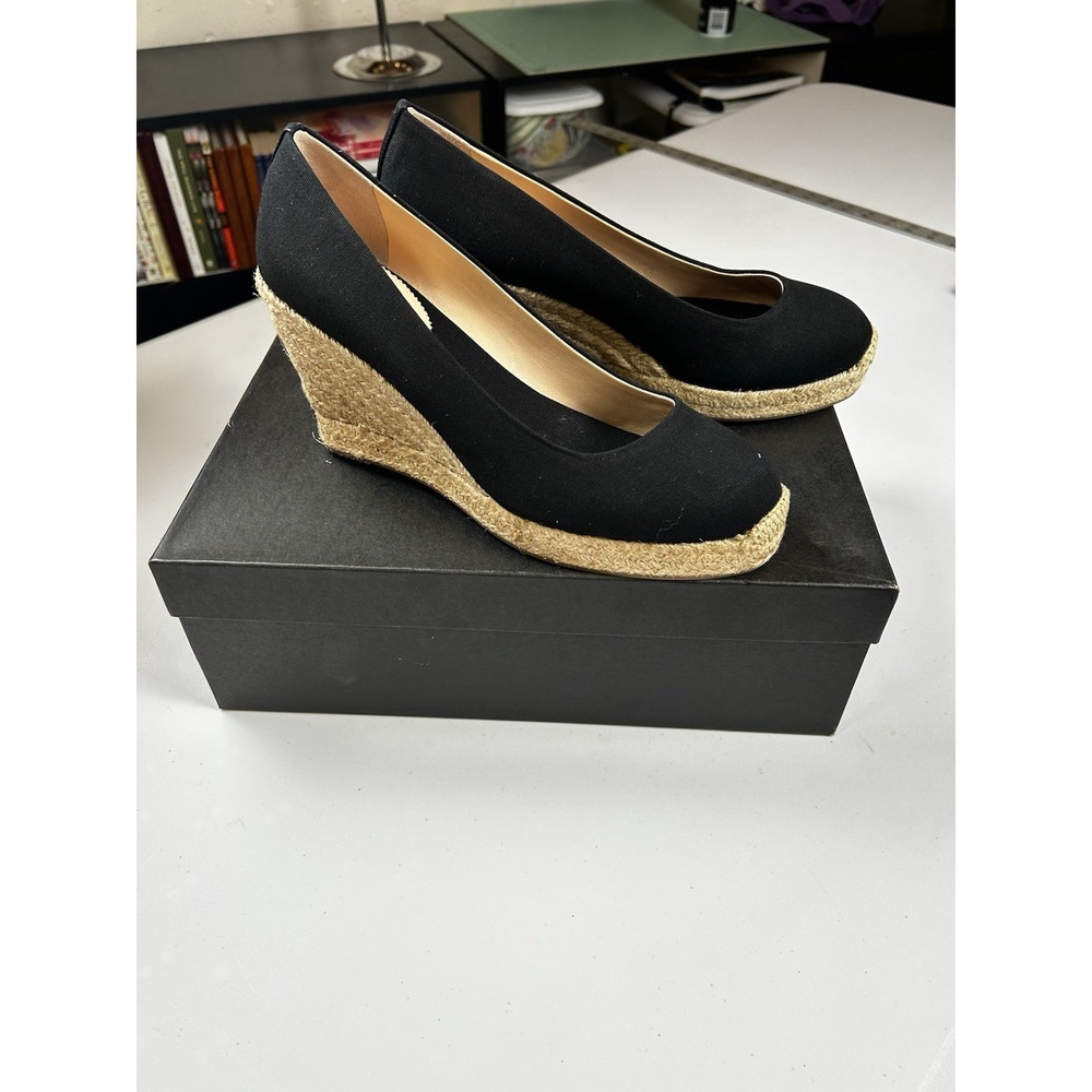 Black Canvas Espadrille Wedge Heels Size 9 NEW - Picture 6 of 6